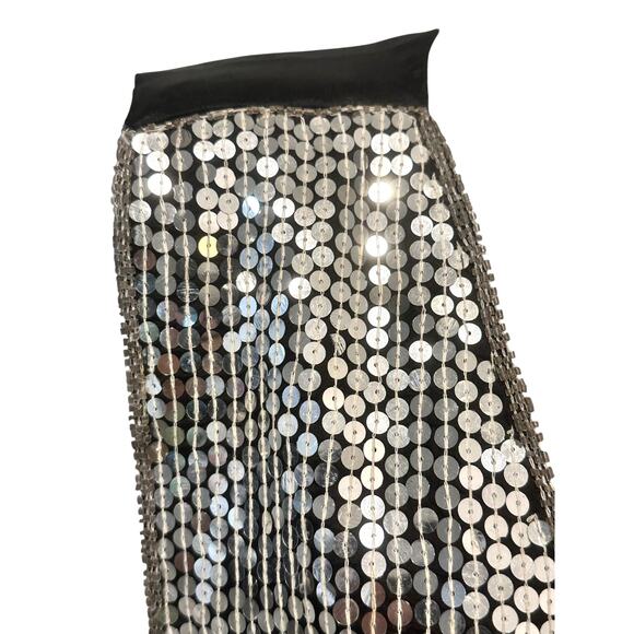 'AJ' India Vintage Silver Sequin/Black Silk Rayon Vest Women's Size Large - Picture 3 of 10